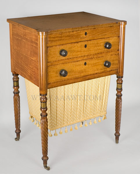 Work Table, Sheraton, Lift Top Bag Table, Pierced Brass Ornamentation
Probably Boston
Circa 1810 to 1815, entire view
